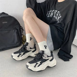 Women Chunky Sneakers Running Shoes Platform Lace Up Women's Sports Shoes Black Thick Sole Casual Sneakers Tennis Female