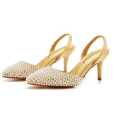 Breakj Cm Light-Mouthed Pointed Sandals White Pearl Fine Heel Sandals Large Size Wedding Shoes Bride Wedding Wedding Wedding Shoot Pearl