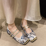 New Fashion Women's Flat Shoes Square Toe Print Casual Shoes Ladies Breathable Slip-on Outdoor Soft Mary Jane