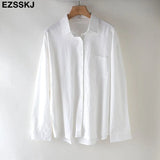 2021 new chic casual loose cotton blouse shirt women solid color oversize long blouse shirt