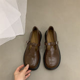 Style Small Leather Shoes for Women Vintage Round Toe Low Heel Women Shoes Casual Flat Loafers School Single Shoes