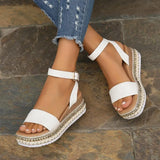 Breakj Spring And Summer Women's Large Size Hemp Rope Bottoms Thick-Soled Women Sandals Lady Buckle Slope And Fish Mouth Women
