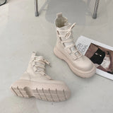 New Retro British Style Fashion Lace Elastic Boots Women All-match Thick-soled