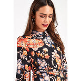 Floral Print Long Maxi Dress Women Casual Turn Down Collar Shirt Dress Three Quarter Sleeve Bohemian Sashes