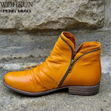 PU Leather Ankle Boots Women Autumn Winter Zipper Vintage Women Punk Boots Flat Ladies Shoes Flat Short Snow Boots