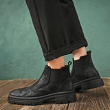 Breakj Men's Leather Vintage High-Top Leather Shoes Chelsea Shorts