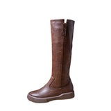 Breakj And Winter High Tube Tide Boots Women British Wind Flat Boots Middle Boots Versatile Single Boots Long Tube Knight Leather Boots Martin