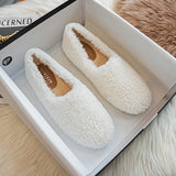 Size 43 Women Lambswool Slippers Winter Sheep Fur Shoes Ladies Flat Cotton Slides Home Pantuflas Daily Slip On Furry