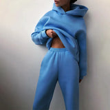 Elegant Solid Sets For Women Warm Hoodie Sweatshirts And Long Pant Fashion Two Piece Sets