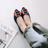 Womens Foldable Soft Ponited Toe Ballet Flats Square Buckle Comfort Slip on Flat
