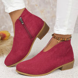 Breakj And Winter Leopard Tude Square Root Short Boots Side Zipper Round Head V Mouth Velvet Face Naked Boots
