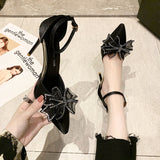 Breakj Wind High Heel Female Sheel 2025 New Bow Water Drill Tip Shallow High Heel Single Shoe