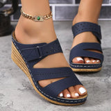 Breakj Size Slope Heel Slippers Female 2024 Summer New Velcro Hollow Casual Slippers Female