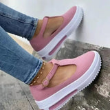 Shoes 2021 Fashion Size 43 Casual Platform Shoes Round Toe Flat Loafers Women Buckle Wedge Women's Shoes Zapatillas