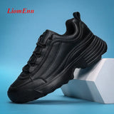 Spring Leather Chunky Sneakers Women's Sports Shoes Ladies Thick White Black Sneakers Women Tennis Vulcanized Shoes