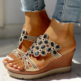 Dropship Wedge High Heels Sandal Leisure Platform Rhinestones Summer Slip on Mules Slippers Women Shoes