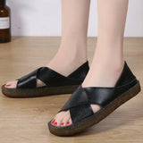 Women Sandals 2021 Genuine Leather Flat Gladiator Sandals For Women Summer Casual Shoes Fish Mouth Slip On Sandal