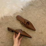 2023 New Pointed Soft Leather Semi-Wrapped Head Low-Heeled Slippers Women Wear French Style Single