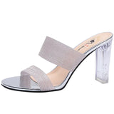 2022 Fashion Silver High Heels Sandals Women Summer Transparent Heeled Slippers Woman Open Toe Shiny Party Shoes