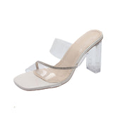 Breakj The Summer Of 2025, The New High-Heeled Women Wear Fashionable Round Head Thick And Net Red Crystal Slippers Women's