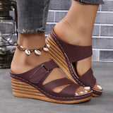 Breakj Size Slope Heel Slippers Female 2024 Summer New Velcro Hollow Casual Slippers Female