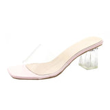 2020 Clear Heels Sandals Women Sandals Summer Transparent PVC Shoes Square High Pumps Jelly Buty Damskie Gladiator Square