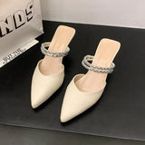 Breakj Sandals Women Wear Two Slippers Summer Outside Wearing Pointed Thin Heel Water Drill After The Empty Single Shoes Women 2025