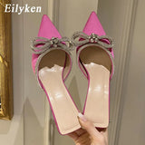 Fashion Butterfly-knot Women Slippers Thin Low Heels Pointed Toe Design Slip On Summer Mules slides