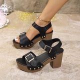 Breakj Coarse High-Heeled Sandals Women In The Summer Of 2025 New Buckle Rivets Buckle Sandals