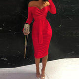 Fashion Solid Ladies Long Sleeve Bodycon Dress Sexy Hollow Out Women Party Dress Spring Autumn New Elegant Off Shoulder