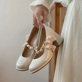 And Summer High Heels Women's Mary Jane Shoes Women's Shoes Bow Thick Heel Shoes Shallow French Single