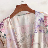 Women Floral Patchwork Print V Neck Midi Dress Female Lantern Sleeve Clothes Casual Lady Loose Vestido