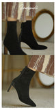 High Heel Boots Women's 2021 New Korean Style Autumn and Winter Mid Heel Stretch Thin Boots Pointed Toe Sock Boots