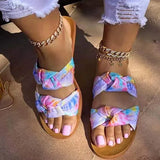 Women Rainbow Knot Slippers Female Tie Dye Casual Slides Ladies Summer Beach Flat Women's Open Toe Leisure Shoes Plus