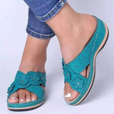 Roman Shoes Flat Retro Women's Sandals Beach Wedge Ladies Sweet Flower Sandals Solid Color Durable Soulier Sandalias