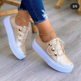 Breakj Four-Season Leisure Single Shoes Large-Size Thick-Soled Round Head Front With Solid Color Small White