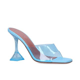 style Transparent PVC Women Slippers Fashion Square toe Cup heeled Summer Female Mules Slides High heels Sandals