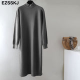 Autumn Winter oversize loose long thick Sweater Dress Women long Sleeve straight maix Dress female warm long knit
