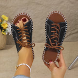 Breakj 2025 Summer Canvas Korean Version Of Women's Cool Drag Flat And Large Sandals Denim
