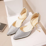 New Women's Sandals Pointed Korean Version Fashion Sequins High Heels Women's Beaded Women's Sandals
