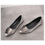 flat metal shoes with pointed toe buckle for women, leather loafers, women's shoes, casual shoes for women,