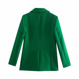 Vintage Elegant Green Pant Suits Women 2021 Fashion Pockets Buttons Notched Blazers Side Zipper Pants
