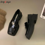 Heel Loafer Shoes for Women Lolita Contrast Color Pumps Women Chunky Heel Slip-on Leather Shoes British style