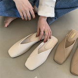 Breakj Lazy Slippers Korean Version Of Fashion Square Head Baotou Half Drag Without Heel Flat Sandals Women's