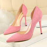 Breakj Simple Thin Heel Ultra High Heel Suede Shallow Tip Sexy Nightclub Show Thin Side Hollow Single