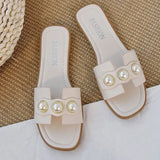 Slippers Fashion Pearl Design Elegant Flat Shoes 2021 Sell Well Korean Version Beige Low Heel Ladies Flip Flop
