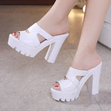 Super High Heel Waterproof Table Fishmouth Sandals Women Wear Large Size 40-43 Thick Heel Slippers In