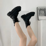 New Retro British Style Fashion Lace Elastic Boots Women All-match Thick-soled