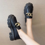 Shoes Women PU Leather Platform Shoes Casual Buckle Shoes Ladies Thick Sole Slip on Creepers Oxford Leather