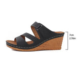 Breakj Size Slope Heel Slippers Female 2024 Summer New Velcro Hollow Casual Slippers Female